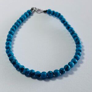 Turquoise Beaded Bracelet 925 Sterling Silver Clasp 7.5”
